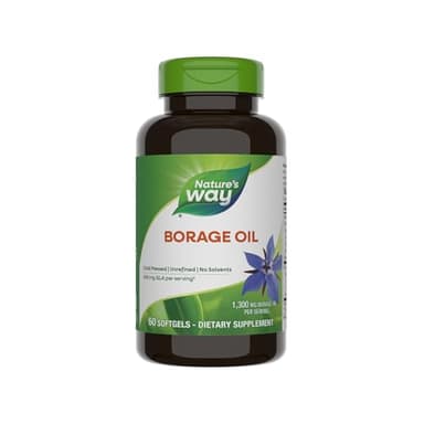 Nature's Way Borage Oil Supplements, Cold Pressed & Unrefined, 300 mg GLA and 440 mg Linoleic Acid per Serving, 60 Softgels (Packaging May Vary)