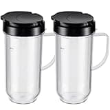Equust 4-piece Tall 22oz Mug Cups with Flip-Top To-Go Lids Replacement Parts Compatible with 250W Magic Bullet Blender Cups MB1001