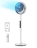 PELONIS Oscillating Pedestal Fan with DC Motor,Remote control Standing Fan for Bedroom,Air circulator smart fans, voice control,9 speeds,3 Modes,Adjustable Height, 9 Hour Timer,White