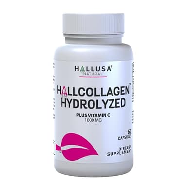 Hallusa Natural Hydrolyzed Collagen Capsules 1000mg with Vitamin C - Anti Aging Supplement for Skin, Hair, Nails & Joint Support - Cólageno hidrolizado - Pastillas de colágeno - 60 Capsules