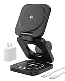 KU XIU X55Q Foldable 3-in-1 Magnetic Wireless Charging Station, 15W QI2 Fast Charger for iPhone 16/15/14/13/12, 5W for Apple Watch 10/9/8/7/Ultra 2, 5W for AirPods Pro/4/3/2, Includes 45W Adapter