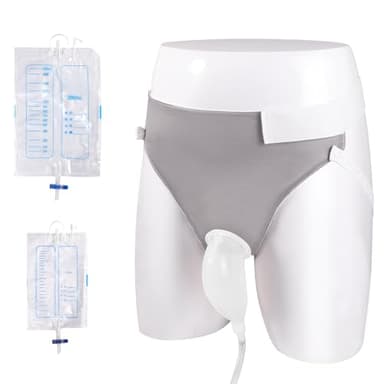 FAMJOALE Wearable Urinal for Men, Male Urine Collection Bag for Elderly, Reusable Protable Silicone Urinals with 2 Urine Catheter Bags(2000ML*1+1000ML*2) for Adult Mens, Bedridden Patients(Grey)