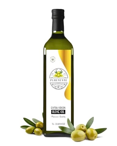 PURESENSE Extra Virgin Olive Oil,Low Acidity Polyphenol Rich Olive Oil for Cooking, Unblended Cold Pressed Turkish EVOO, Non-GMO, Kosher & Halal, Ideal for Salads, Pasta, 1L Glass Bottle