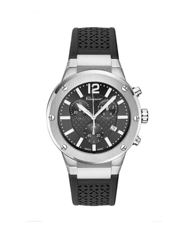 Ferragamo F-80 Chrono Collection Luxury Mens Watch Timepieces with a Black Strap and Dial Featuring a Stainless Steel Case