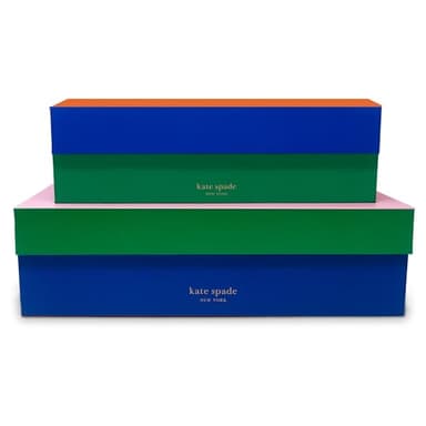 kate spade new york Decorative Storage Boxes with Lids, 2 Pack Sturdy Organizer Storage Bins, Includes Medium and Large Nesting Boxes with Magnetic Closure, Colorblock