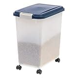 IRIS USA Airtight Dog Food Storage Container, Up to 30 lbs, Attachable Wheels, for Dog Cat Bird and other Pet Food Storage Bin, Keep Fresh, Easy Mobility, BPA Free, Navy/Pearl