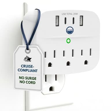Cruise Approved Non Surge Power Strip [2 USBC, 2 USB, 3 AC] - Cruise Essentials for Carnival, Celebrity, Princess, Norwegian, MSC & Major Cruise Lines