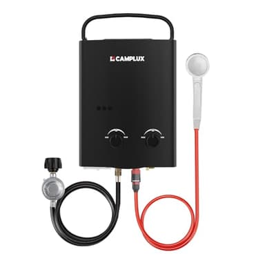CAMPLUX 1.32 GPM Portable Water Heater, 5L Tankless Water Heater Propane Outdoor, AY132B, Black