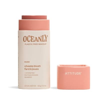 ATTITUDE Oceanly Plastic-Free Lightweight Blush Stick, Titanium Dioxide-Free, EWG Verified, Vegan & Cruelty-free Makeup, Rose, 0.3 Ounces