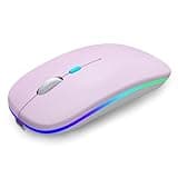 AIKOKOK Wireless Bluetooth Mouse Rechargeable Laptop Mice with LED Use Portable(BT5.2 and USB 2.4G) Dual Mode Connection Silent Slim Computer Mouse for Laptop/iPad Tablet/Apple MacBook/PC (Pink)
