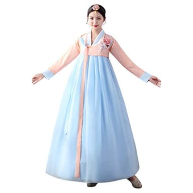 StarDY Female Korean Hanbok Traditional Dress Palace Korea Wedding Dance Costume Oriantal Dae Jang Geum For Stage (M, Pink+Blue) (AL8-10-68)
