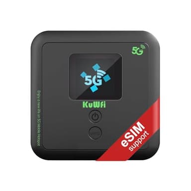 KuWFi Ultra-Fast eSIM Router Portable 5G WiFi 6 Mobile Hotspot|Unlocked WiFi Pocket with 6000mAh|3000Mbps SIM Router 5G for RV & Travel|Hotspot Supports eSIM/SIM Slot&32 Devices|Compatible with AT&T