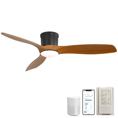 Sofucor 52 Inch Smart Ceiling Fan with Lights, Modern Low Profile Flush Mount Ceiling Fan with 6500CFM, Compatible with Alexa/Google/App, 3 Plastic Blade, Dimmable Timer Reversible DC Motor, ETL, ABS