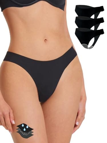 La LiVita 360°Protection Side-Leakproof Thong Light Flow Seamless Period Underwear for Women 3 Pack Black