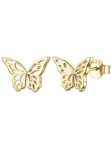 ChicSilver Butterfly Earrings for Women Dainty 14k Gold Plated Stud Earrings Simple Hypoallergenic Earrings for Woman