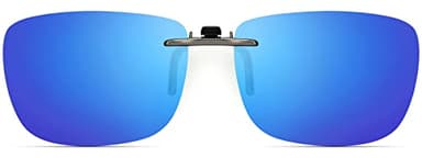 CAXMAN Polarized Clip On Sunglasses for Prescription Glasses Men & Women w/Blue Mirrored Lens Compact Fit Non Flip Up Large