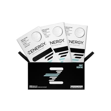 ZENERGY Energy Gum - Mint Flavor | 50mg Caffeine + 35% B6 and 45% B12 Vitamin | Vegan, 0 Sugar, 0 Calories, 0 Gluten, 0 Aspartame, Non-GMO, Instant Action | 3 Pack = 24 Count