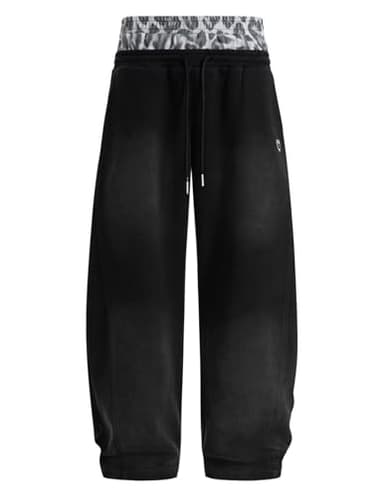 Aelfric Eden Leopard Double Waist Baggy Sweatpants Wide Leg Trouser Casual Lounge Pants with Pockets Unisex Black S