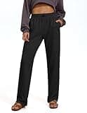 PINSPARK Wide Leg Sweatpants for Women Soft Straight Yoga Pants High Waist Jogging Pants with Pockets Black L
