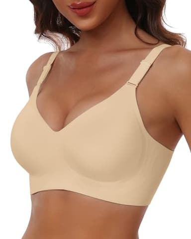 HORISUN Wireless Push Up Bras for Women Wirefree Bras Full Coverage with Support(Semolina M)