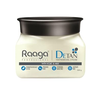 Raaga Professional De-Tan Cream | Reduces Tanning & Sun Damage | Milk Extract for Hydrated, Even-Toned Skin | Gentle Face & Body Formula | For All Skin Types | 17.64 Oz (500g)