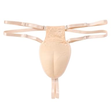 ABAFIP Men's Strappy Lace Thong Underwear Crossdresser Lingerie Low Rise G-string Underpants Apricot One Size