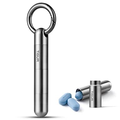 TISUR Small Keychain Pill Holder, Titanium Pill Case Waterproof Pill Fob for Travel Purse Pocket, Portable Pill Container Box Pill Organizer Tube