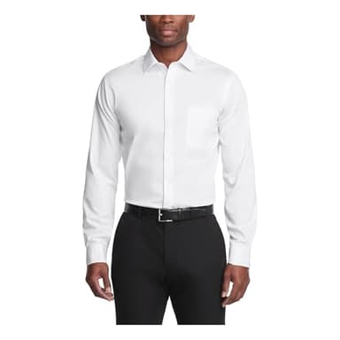 Van Heusen Men's Dress Shirt Regular Fit Ultra Wrinkle Free Flex Collar Stretch, White, 18"-18.5" Neck 34"-35" Sleeve
