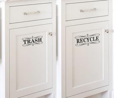 BERRYZILLA Trash Recycle Vinyl Decal Set 5.5" x 2.5" for Kitchen Cabinet Door Stainless Steel Trash Cans Elegant Script Handwriting Lettering Art Decor Sticker