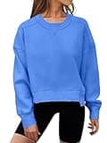 MEROKEETY Women's Oversized Cropped Sweatshirts Crewneck Fleece Workout Pullover Sweater Fall Outfits, Blue, M