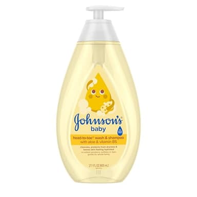 Johnson's Baby Head-To-Toe Baby Wash & Shampoo + Aloe & Vitamin B5, 2-in-1 Bath Wash Gently Cleanses Newborn's Delicate Skin & Hair, Hypoallergenic, No Added Parabens, Dyes & Sulfates, 27.1 fl. oz