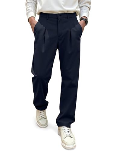 JMIERR Mens Wide Leg Baggy Pants Casual Dress Pants Pleated Old Money Slacks Work Trousers for Men, 2XL, Navy Blue