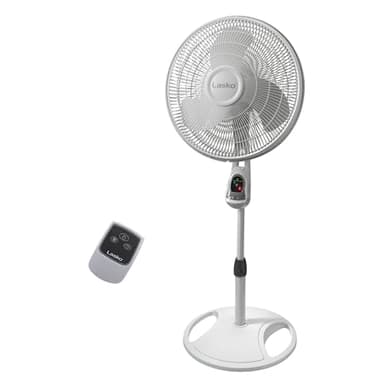 Lasko Oscillating Adjustable Pedestal Stand Fan with Timer and Remote for Indoor, Bedroom, Living Room, Home Office & College Dorm Use, 16 Inch, White, 1646
