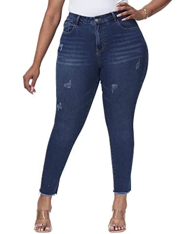 Gocolloa Womens Plus Size Skinny Jeans High Waisted Stretchy Classic Ankle Jean Dark Blue 26W