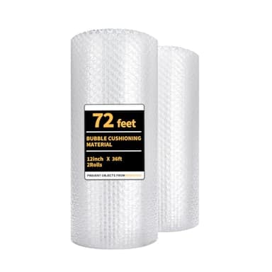 Bubble Cushioning Wrap 2 Pack 12 Inch x 72 ft Bubble Wrap for Packing，Moving Boxes and Shipping for Your Business，Perforated Every 12 in.Suitable for Filling Packaging Boxes.