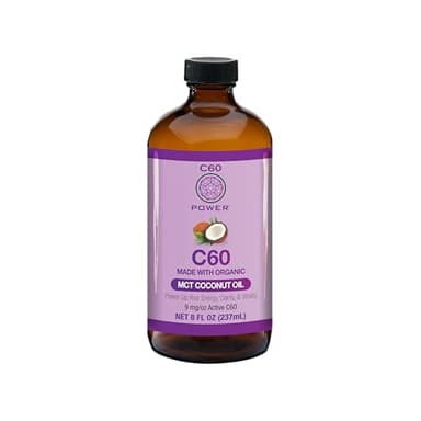 C60 Power C60 in Organic MCT Coconut Oil - Natural Wellness & Antioxidant Support for Men & Women, 99.99% Pure Carbon Fullerenes, Promotes Energy, Mental Clarity, & Stamina - 8 fl oz Bottle