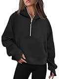 Meiyi station Quarter Zip Pullover Women,Scuba Hoodie,Scuba Dupes Sweatshirt,Womens Cropped Sweatshirt Fleece Hoodie Black