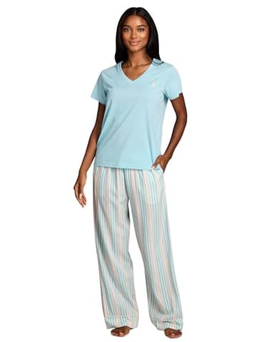 U.S. Polo Assn. Pajama Sets for Women 2 Piece, PJ Sets with Knit Tee and Woven Pajama Pants (Spearmint Heather, X-Large)