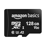 Amazon Basics Micro SDXC Memory Card with Full Size Adapter, A2, U3, Read Speed up to 100 MB/s, 128 GB, Black