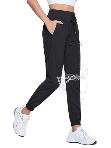 TACVASEN Women's Joggers with Pockets Lightweight Quick Dry Hiking Pants Athletic Travel Workout Summer Golf Black L