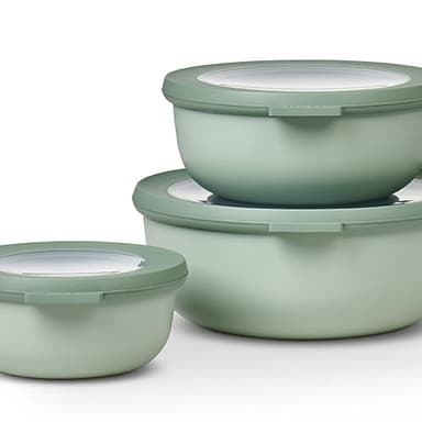 Mepal – Multi Bowl Cirqula 3-Piece Set – Food Storage Container with Lid - Suitable as Airtight Storage Box for Fridge & Freezer, Microwave Container & Servable Dish - 350, 750, 1250ml - Nordic Sage