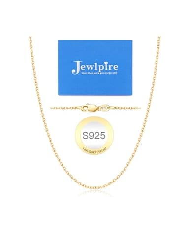 Jewlpire 14K Gold Plated Chain Necklace for Women, 1.3mm Cable Chain Necklace 14K Gold Plated Chain for Women Comfortable Women's Chain Necklace 14 Inch