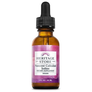 Heritage Store Nascent Colloidal Iodine Drops 246mcg, Liquid Supplement with Nascent Iodine from Atlantic Kelp, Bioavailable, Vegan, Approx. 480 Servings, 1oz