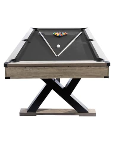 7 FT Pool Table, Complete Set with 2 Cues, 16 Balls, 2 Chalks, Triangle, Brush, K-Leg Construction, Adult Billiard Table for Home, Professional Black Cloth, Rustic Grey Finish, 84 L x 46 W x 32 H Inch