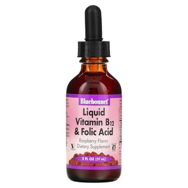 Bluebonnet Nutrition Liquid Vitamin B12 & Folic Acid, for Energy Boost*, Soy-Free, Gluten-Free, Dairy-Free, Vegan, 400 mcg of Folic Acid & 1000 mcg of Vitamin B12 Per Serving, 2 fl oz, 59 Servings