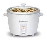 Elite Gourmet ERC-003 Electric Rice Cooker with Automatic Keep Warm Makes Soups, Stews, Grains, Hot Cereals, White, 6 Cups Cooked (3 Cups Uncooked)