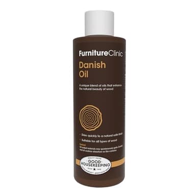 Furniture Clinic Danish Oil | Wood Care for Interior & Exterior Furniture | Restore, Seal & Protect Oak, Pine, Teak & More | Non-Toxic Natural Satin Finish | Repels Water, Stains, Dirt | 8.5oz/250ml