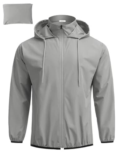 COOFANDY Mens Waterproof Rain Jacket Packable Lightweight Rain Coat Rain Gear Golf Windbreaker Light Gray XX-Large
