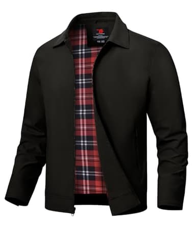 TBMPOY Men's Lightweight Jackets Casual Windbreaker Stylish Light Fall Spring Golf Work Dress Business Black/Red L