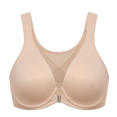 DELIMIRA Women's Front Closure Bras Posture Full Coverage Plus Size Underwire Unlined Back Support Plunge Seamless Bra B-H Cups Beige 40D